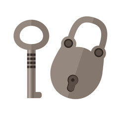 Metal Grey Padlock with key, Door protection, Key