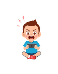 little boy using mobile phone and angry