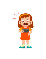 little girl using mobile phone and angry