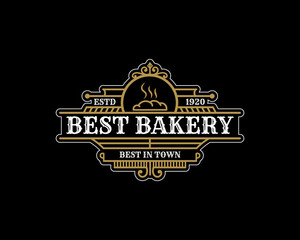 retro Luxury gold vintage Coffee shop logo icon with decorative ornamental frame for bakery coffee house cafe hotel restaurant