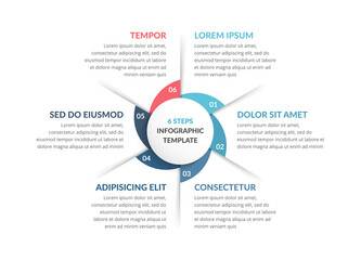 Circle diagram template with six steps or options, process chart