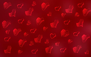 Dark Red vector template with doodle hearts.
