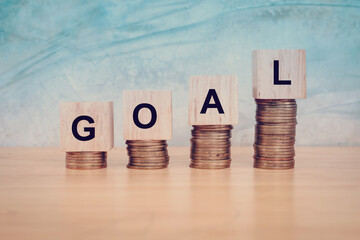 Business concept. Wooden Blocks With text GOAL on table. Copy space