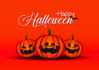 Halloween pumpkins and dark castle on blue Moon background