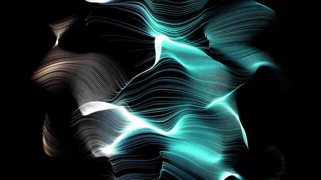 Waves of blue and grey lines in black background -Animation