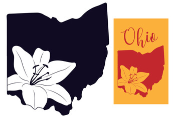 Silhouette of the American state of Ohio with lily flower. Stencil card. Cut and Sublimation File