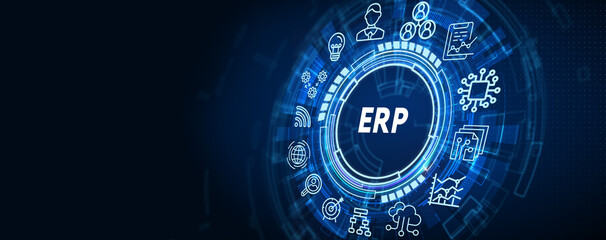 Business, Technology, Internet and network concept. Enterprise resource planning ERP concept - obrazy, fototapety, plakaty
