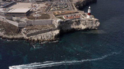 Aerial view over Gibraltar Rock with lighthouse
drone view from Gibraltar Rock, 2021
