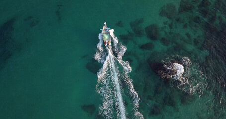 Small fishing boat sails off the coast of Tel Aviv, aerial
Drone view from Tel aviv Jafa at sunrise, 2021

