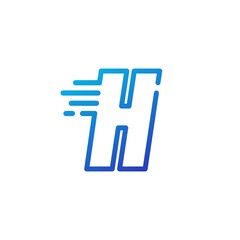 h letter dash fast quick digital mark line outline logo vector icon illustration