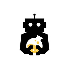 robot lab laboratory cyborg automatic negative space logo vector icon illustration