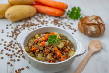 home made bowl of lentil soup 
