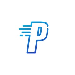 p letter dash fast quick digital mark line outline logo vector icon illustration