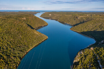 Aerial view to Fjord Lim in Istria, Croatia at sunrise.