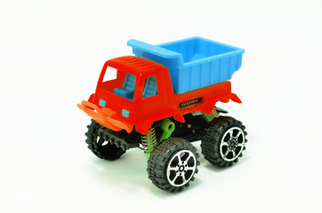 Toy construction truck isolated on white background