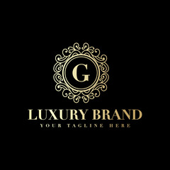 Initial g letter luxury minimal vintage beauty flourish ornament golden monogram logo Premium Vector