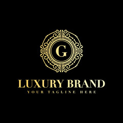 Initial g letter luxury minimal vintage beauty flourish ornament golden monogram logo Premium Vector