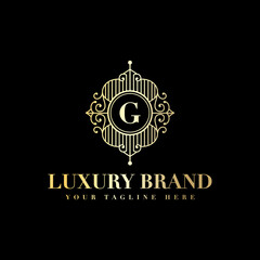 Initial g letter luxury minimal vintage beauty flourish ornament golden monogram logo Premium Vector