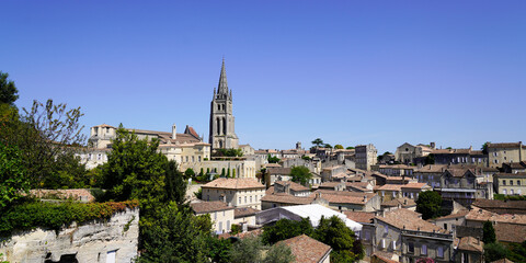 Fototapeta na wymiar panorama view on Saint Emilion wine french village near Bordeaux France UNESCO World Heritage Site in panoramic header