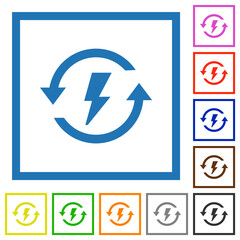 Renewable energy flat framed icons