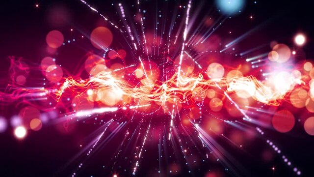 4K Abstract background animation shining  particles, stardust, energy waves flares flowing in space loop