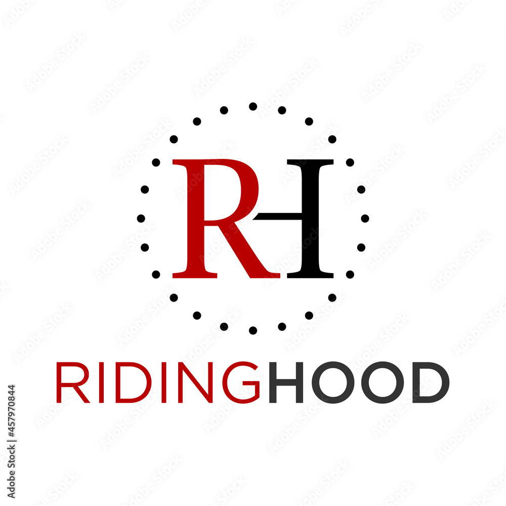 Poster unique letter or word rh serif font with cutting in circle dot image graphic icon logo design abstra