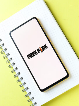 Assam, india - October 11, 2020 : Free fire logo on phone screen stock image.