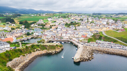 Fototapeta na wymiar aerial view of puerto de vega coastal town, Spain