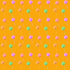 pattern fiorellini colori pastello su sfondo arancio