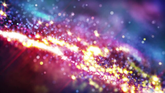 4K Abstract background animation shining  particles, stardust, energy waves flares flowing in space loop