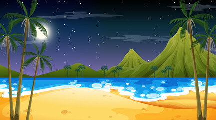 Fototapeta na wymiar Tropical beach scene with mountain background at night
