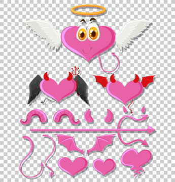 Pink heart angel on transparent background