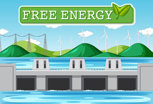 Hydro Power Plants generate electricity with free energy banner