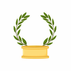 Vector golden number 1 and wreath. Golden award on pedestal, winner icon, success, reward sign symbol isolated on white.
