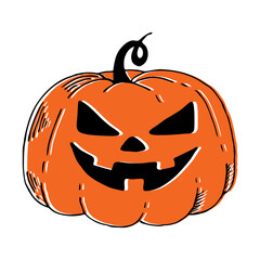 Happy Halloween greeting card or banner. Hand-drawn pumpkin
