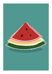 Vector card with a piece of watermelon. Greeting card, postcard design