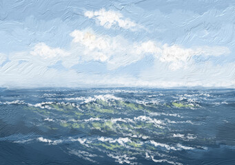 Oil paintings sea landscape,texture, waves on the sea. Artwork, fine art