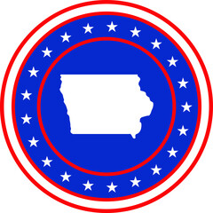 Vector illustration of Badge of the State of Iowa in Colors of USA flag