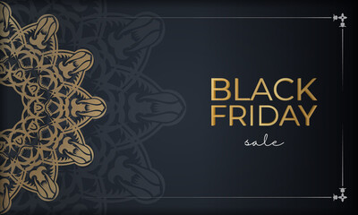 Black Friday Sale Poster Sale Dark Blue With Luxurious Gold Pattern