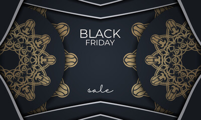 Black Friday Sale Poster Sale Dark Blue With Luxurious Gold Pattern
