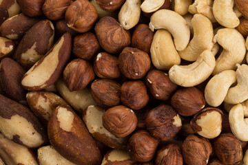 mixed nuts background above closeup