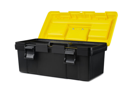 Plastic toolbox with yellow top isolated