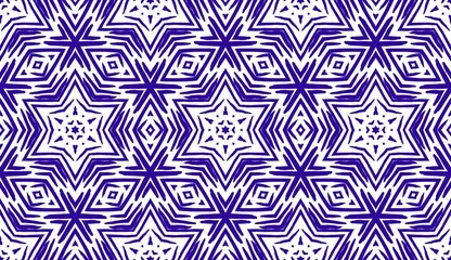 Fototapeta premium Spanish Geometric Batik. Flow Blue Ethnic Floor Ornate Geometric Pattern Ink. Summer Floral Batik Tile. Chic Lisbon Mosaic Pattern. Portuguese Geometric Flower Ikat. Bohemian Ethnic Dye. 
