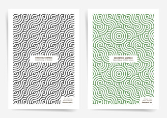 Simple and clean design for poster, book cover, brochure or background. Asian ocean circles and waves geometric backgrounds set. minimal wavy geometry shapes concept. Vector Green background.