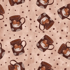 Seamless pattern for creating design works on the theme of tea drinking.