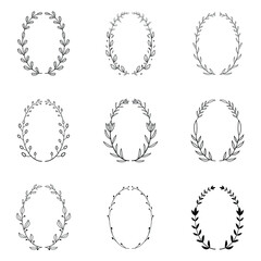 set botanical floral ornament frame