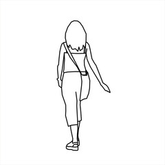 Vector design sketch of a teenage girl walking backwards