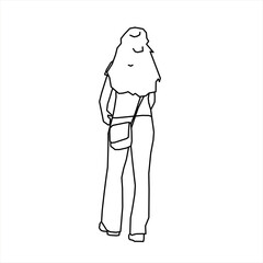 Vector design sketch of a teenage girl walking backwards