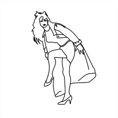 Vector design of sketch of a teenage girl fixing her shoes
