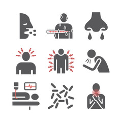 Pertussis. Whooping cough, Symptoms, Treatment. icons set. Vector infographics.